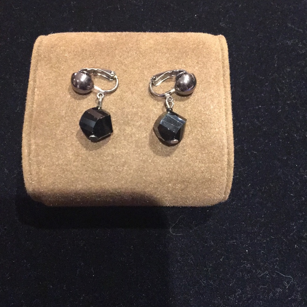 Silver and black clip on earrings
